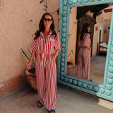 NOURIA RED STRIPED TWO-PIECE SET