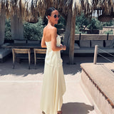 NADOR YELLOW SATIN BANDEAU DRESS