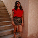 BROWN LEOPARD SHORT 503