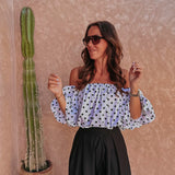AICHA WHITE POLKADOTS OFF SHOULDER BLOUSE