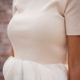 AMBERLY BEIGE RIBBED PEPLUM TOP