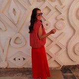 NAJMA RED STRIPED SLEEVELESS JACKET