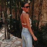 LUMINA ECRU/GOLD SEQUIN HALTER TOP