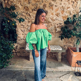 HOLA GREEN OFF SHOULDER TOP