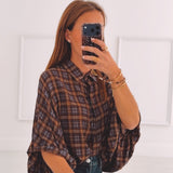 NORAH GREY/BROWN CHECKERED BLOUSE