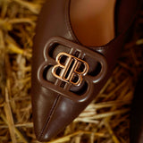 BENNETT POINTED BROWN LEATHER FLATS