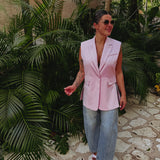 SELENA PINK SLEEVELESS BLAZER