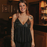 SECRET SHINE BLACK SEQUIN TOP