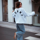 MOMMY GREY SWEATER - DARK BLUE LETTERS