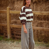PRE-ORDER MARABETH BROWN STRIPED SWEATER