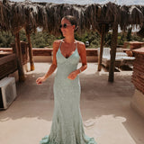 CHADIA MINT GREEN LACE DRESS