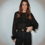 BORN TO PARTY BLACK FEATHER BLOUSE