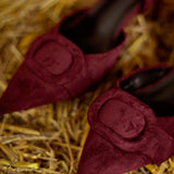 ROWDY BORDEAUX SLINGBACK SUEDE HEELS