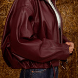 AMBUSH BURGUNDY LEATHER ZIP JACKET