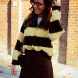 SASKIA YELLOW/BROWN STRIPED ZIP CARDIGAN