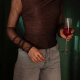 FIREWORK BROWN RHINESTONE BLOUSE