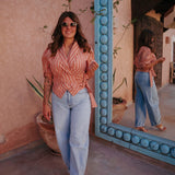 KHAYAL TERRACOTTA STRIPED BLOUSE
