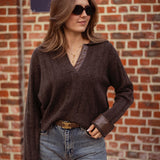 ANNALISE BROWN POLO SWEATER