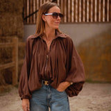 FAYE BROWN ZIP BLOUSE