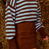 EMALINE BROWN/LIGHT BLUE STRIPED SWEATER