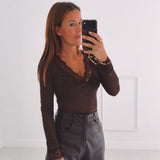 ANNELIEN BROWN LACE LONGSLEEVE SHIRT