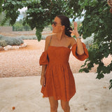 SOLAZ ORANGE EMBROIDERED DRESS