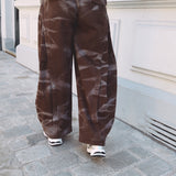 BROWN MARBLE EFFECT BALLOON PANTS