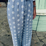 NAVARRA BLUE CHECKERED FLOWER PANTS