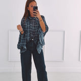 SKYLER DARK BLUE CHECKERED BLOUSE