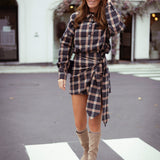 HAZY HUG DARK BLUE CHECKERED SKIRT