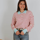 BARBARA MULTICOLOR STRIPED POLO KNIT SWEATER