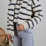 MONA ECRU STRIPED CARDIGAN WITH SCARF