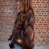 FALL IN LOVE BROWN CHECKERED ZIP JACKET