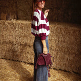 PRE-ORDER MARABETH BURGUNDY STRIPED SWEATER