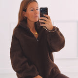 HELLO FALL BROWN TEDDY SWEATER