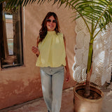 GHIZLANE LIGHT YELLOW OPEN BACK BLOUSE