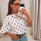 LENA ECRU  POLKADOTS CROPPED T-SHIRT
