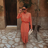 NOCHE ORANGE/PINK CROCHET DRESS