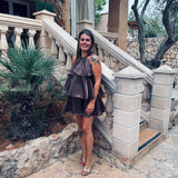 GIRONA BROWN LAYER HALTER DRESS