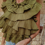 ALONDRA KHAKI RUFFLE BLOUSE