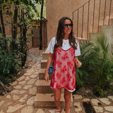 SELVA WHITE DRESS WITH RED LACE