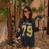 LOS ANGELES 79 DARK BLUE STRIPED SWEATER DRESS