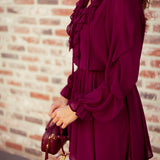 IVY BURGUNDY RUFFLE DRESS