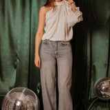 CANDLELIGHT ECRU SATIN ONE SHOULDER BLOUSE