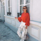 BEIGE ABSTRACT SPLATTER PRINT WIDE LEG