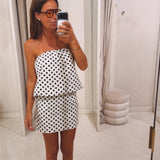 SHANA ECRU POLKADOTS BANDEAU DRESS