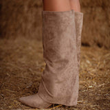 LIZZIE BEIGE SUEDE FOLD OVER BOOTS