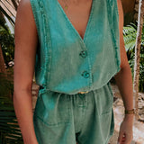 RAQUEL GREEN DENIM PLAYSUIT