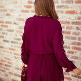 IVY BURGUNDY RUFFLE DRESS