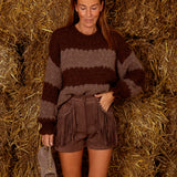 SERENNA TAUPE/BROWN STRIPED KNIT SWEATER